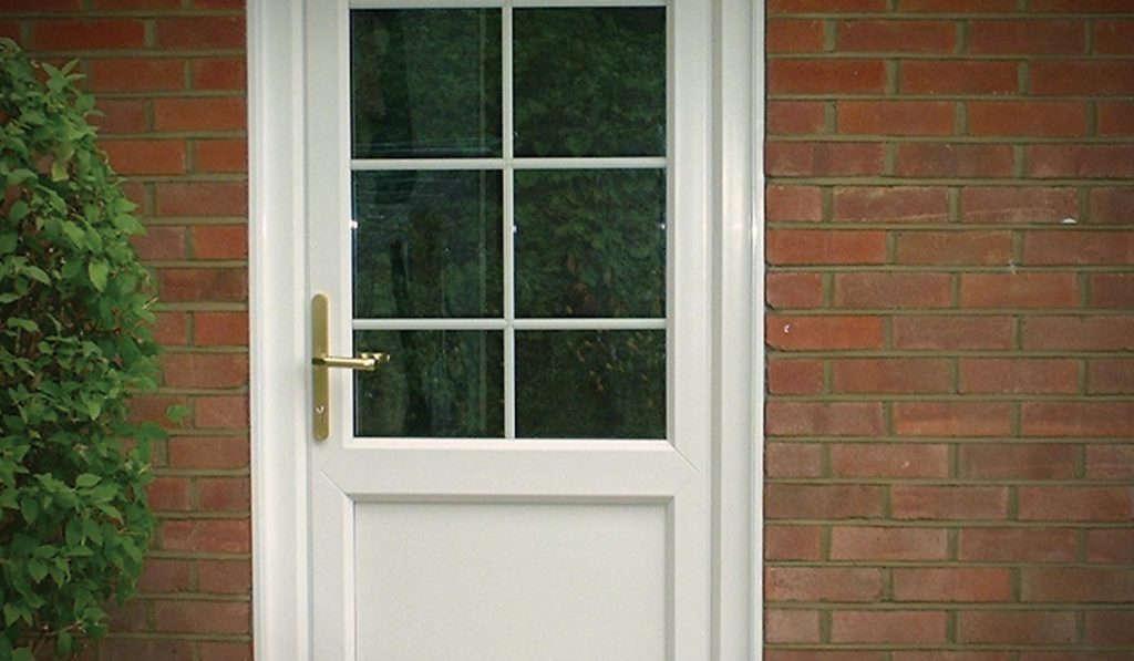 White uPVC entrance door with single square window Poole