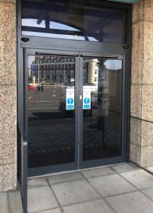 Anthracite grey commercial entrance doors supplied and installed at Weymouth Pavilion.