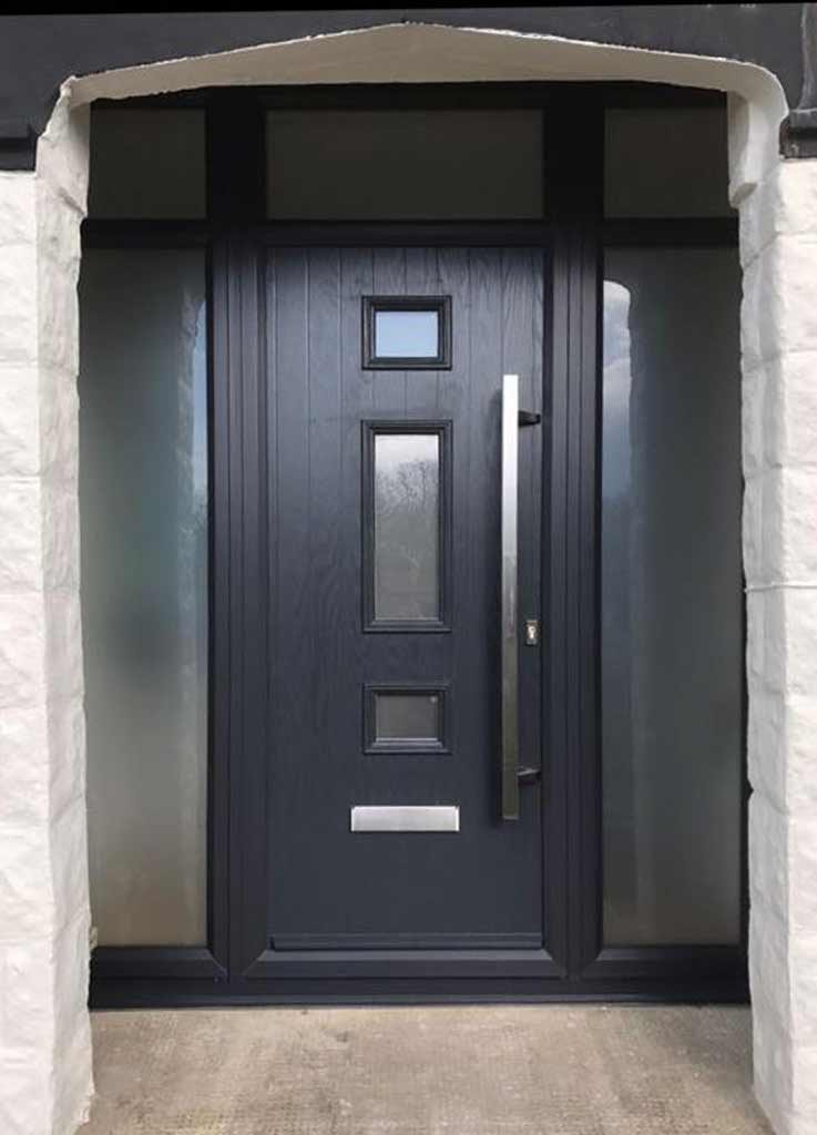 Contemporary grey composite door with long pull handle