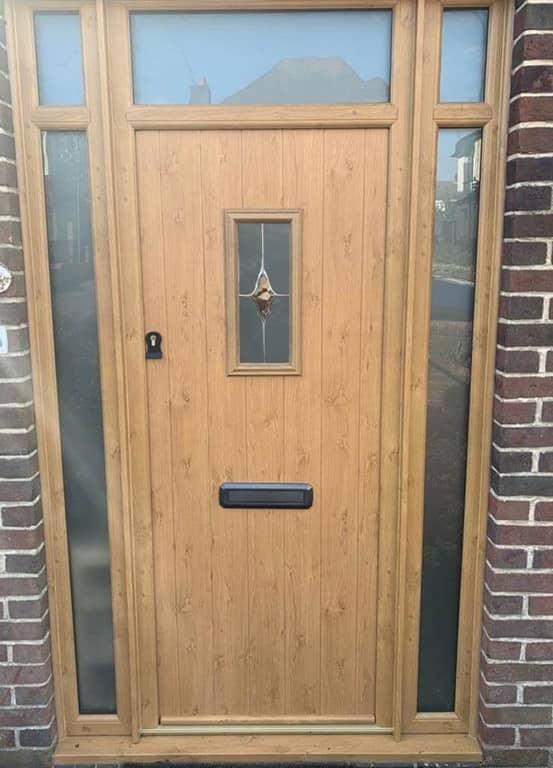 Irish oak entrance door with side panels